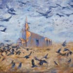 Abandoned-church and balck birds