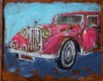 Vintage Car Art: Handcrafted Painting on Reclaimed Wood Panel