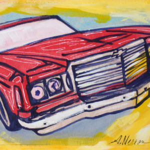 Vintage Car Art: Handcrafted Painting on Reclaimed Wood Panel, 9x10 Inches